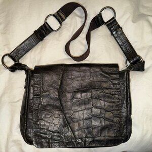 David & Scotti vintage messenger bag, genuine leather croc embossed